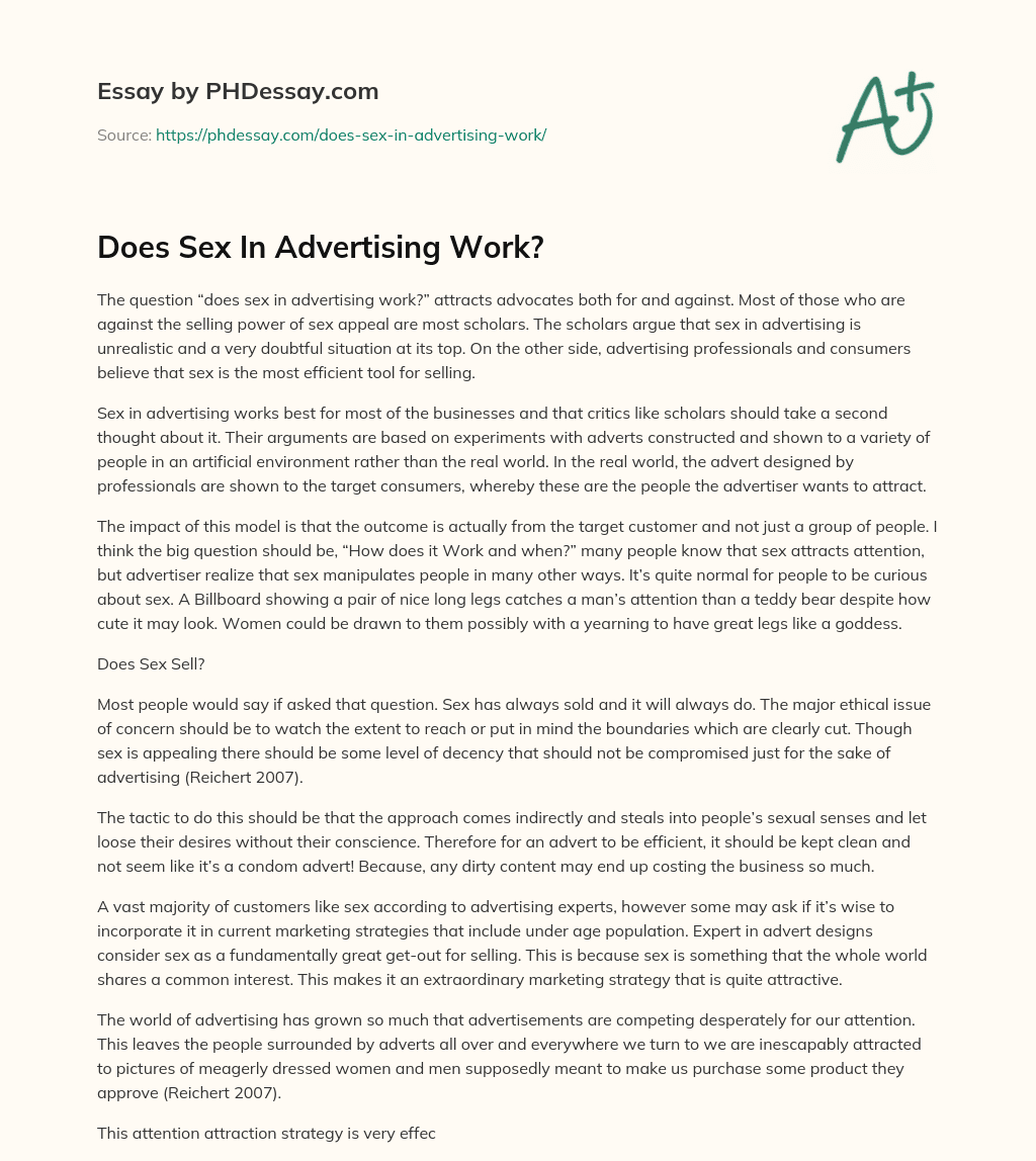 Does Sex In Advertising Work? essay