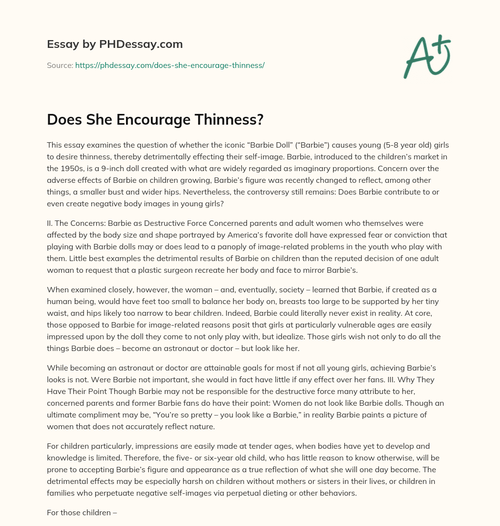 Does She Encourage Thinness? essay