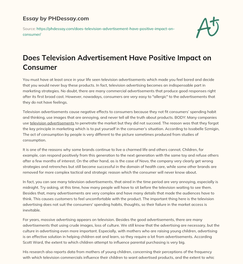 Does Television Advertisement Have Positive Impact on Consumer essay