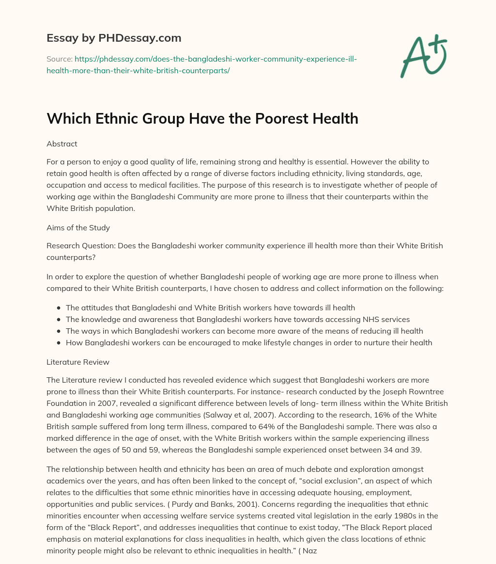 Which Ethnic Group Have the Poorest Health essay