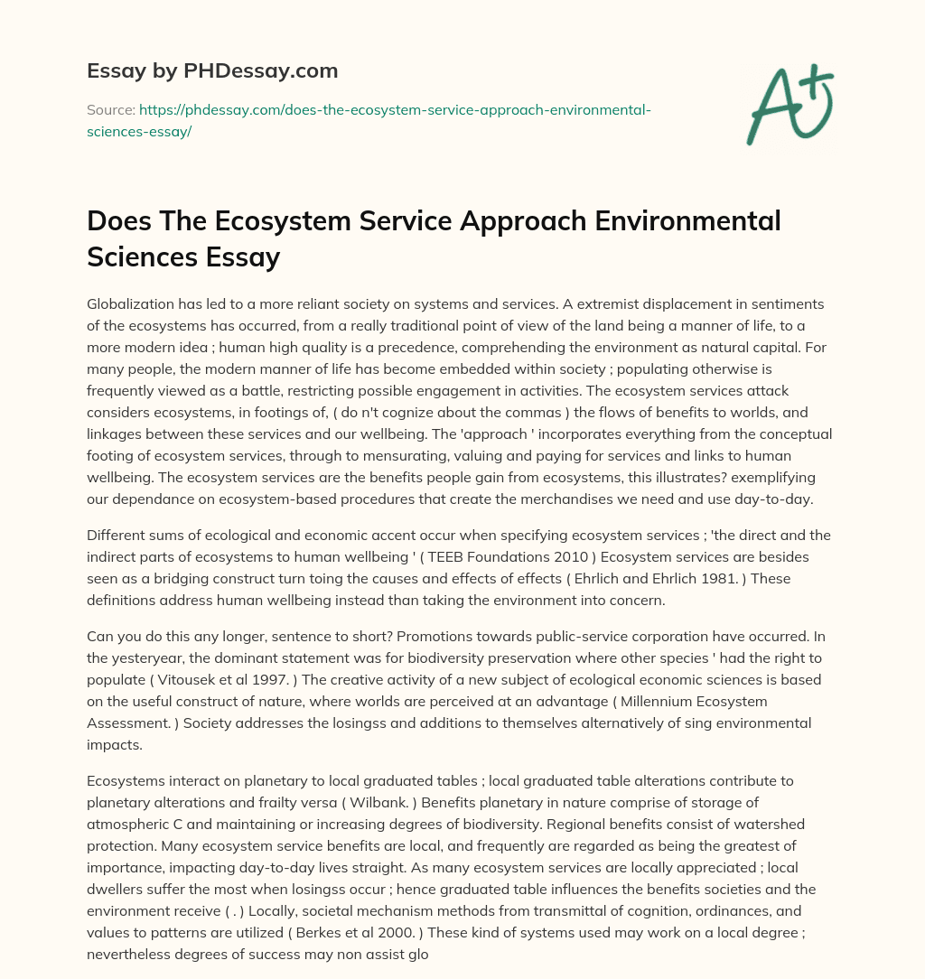 Does The Ecosystem Service Approach Environmental Sciences Essay essay