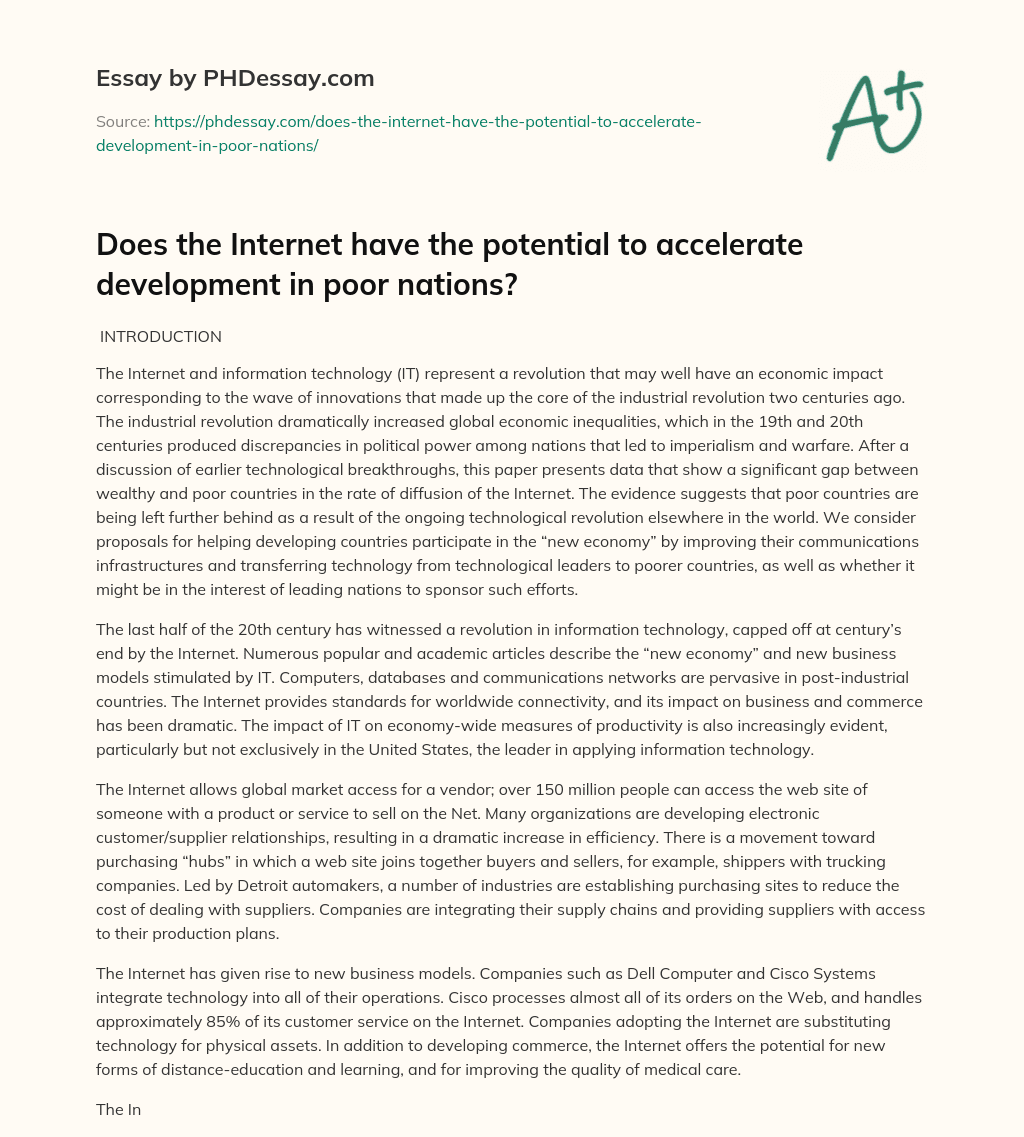 Does the Internet have the potential to accelerate development in poor nations? essay