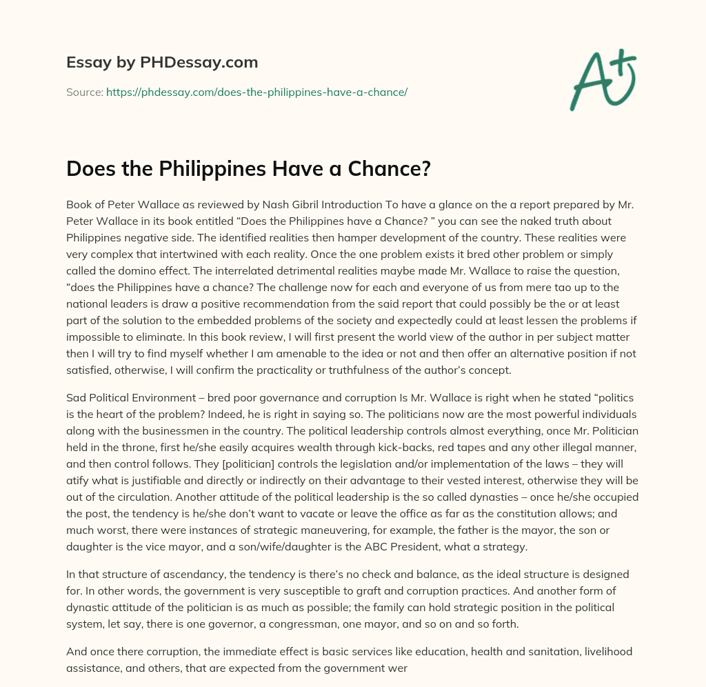 Does the Philippines Have a Chance? essay