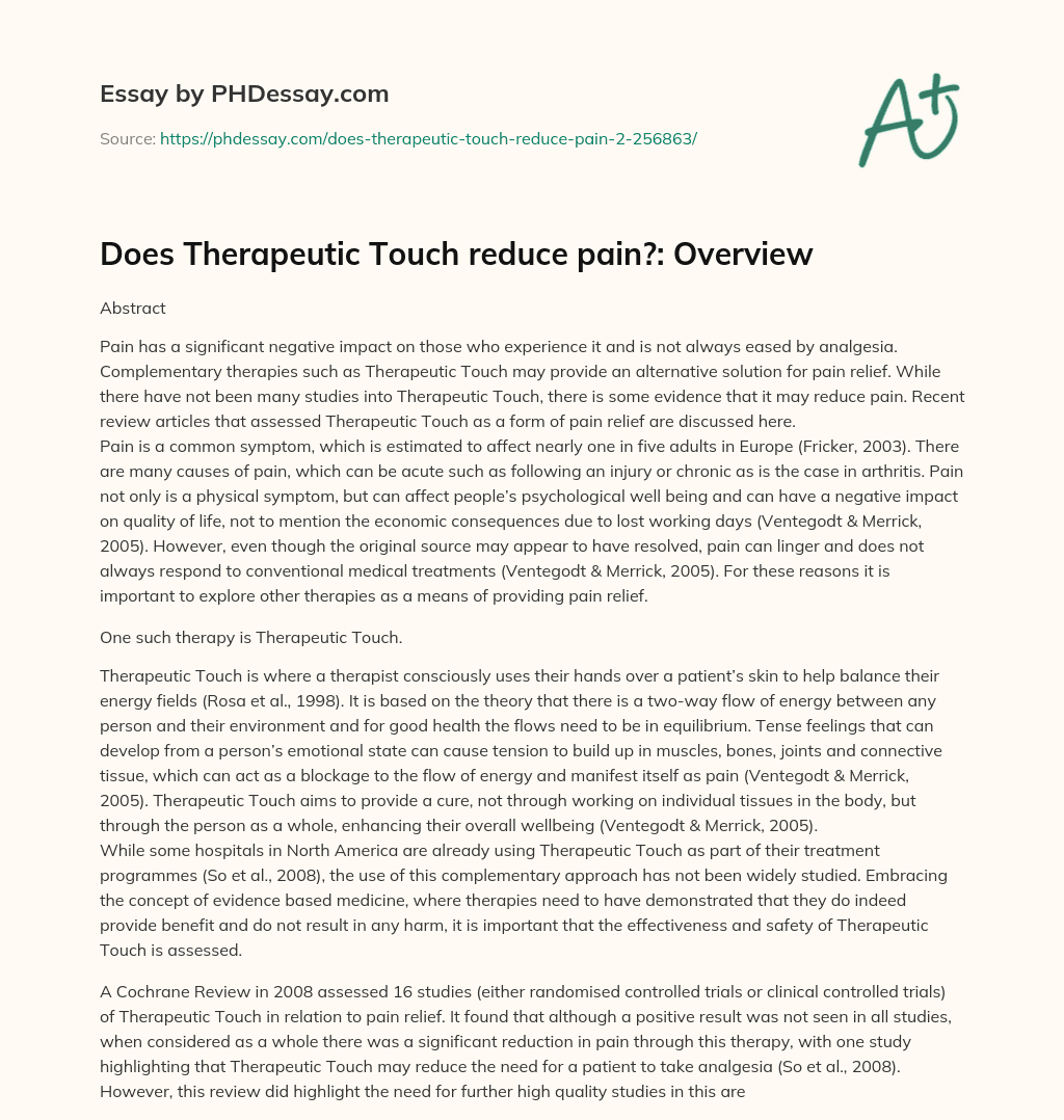 Does Therapeutic Touch reduce pain?: Overview essay