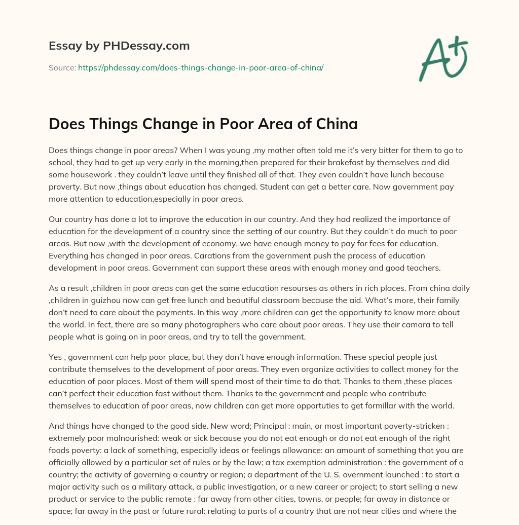Does Things Change in Poor Area of China essay