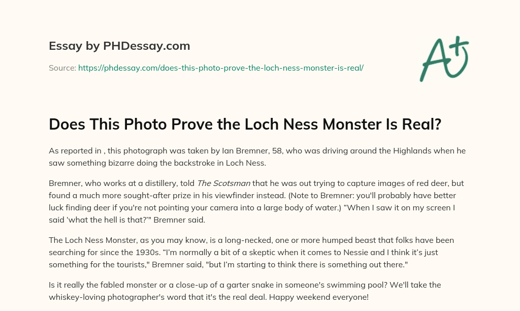Does This Photo Prove the Loch Ness Monster Is Real? essay