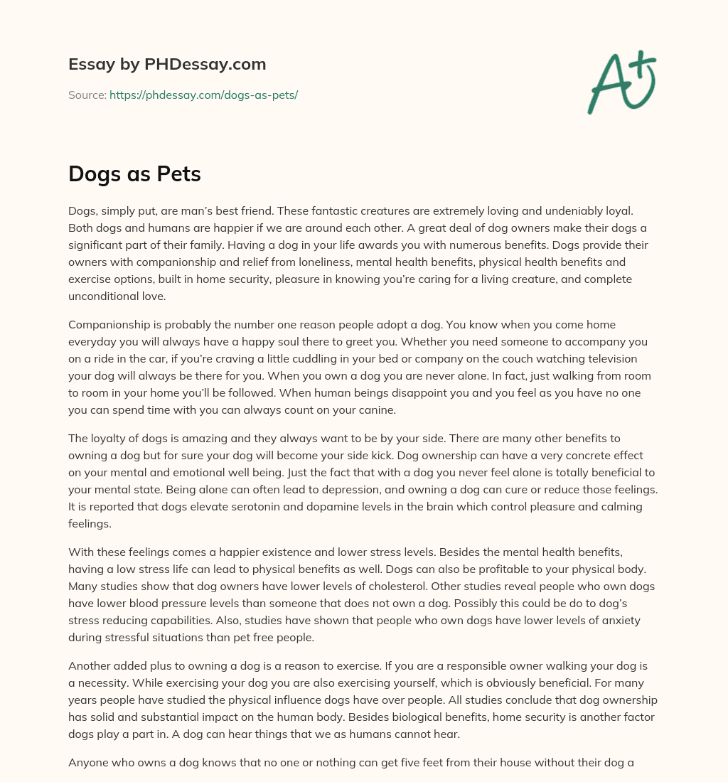 Dogs as Pets essay