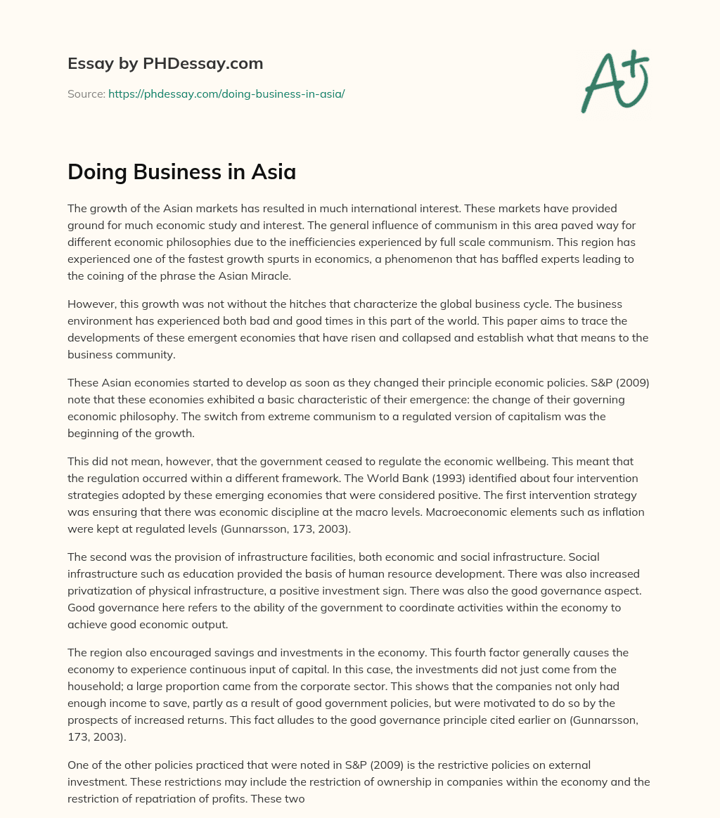 Doing Business in Asia essay