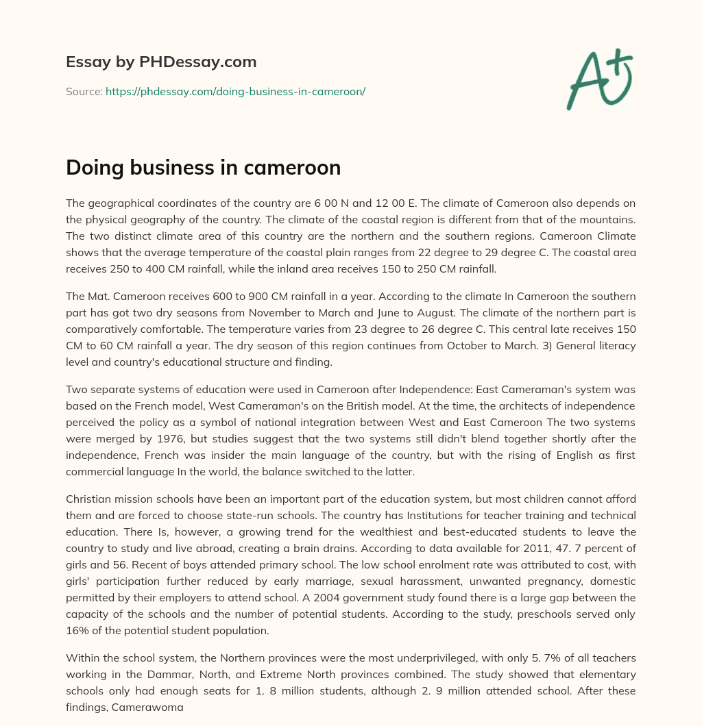 Doing business in cameroon essay