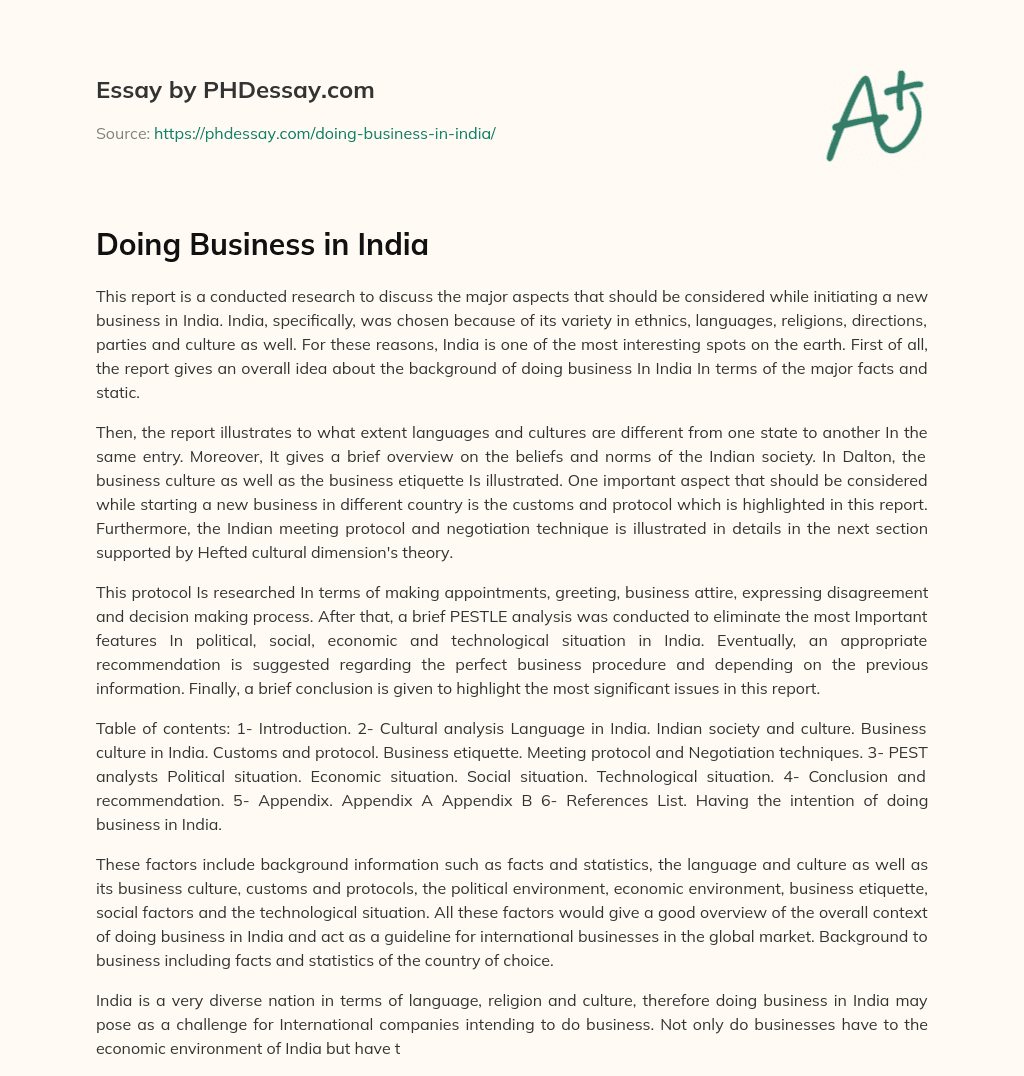 Doing Business in India essay