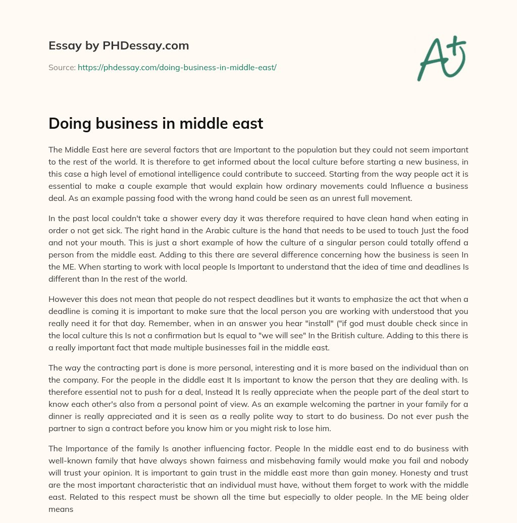 Doing business in middle east essay