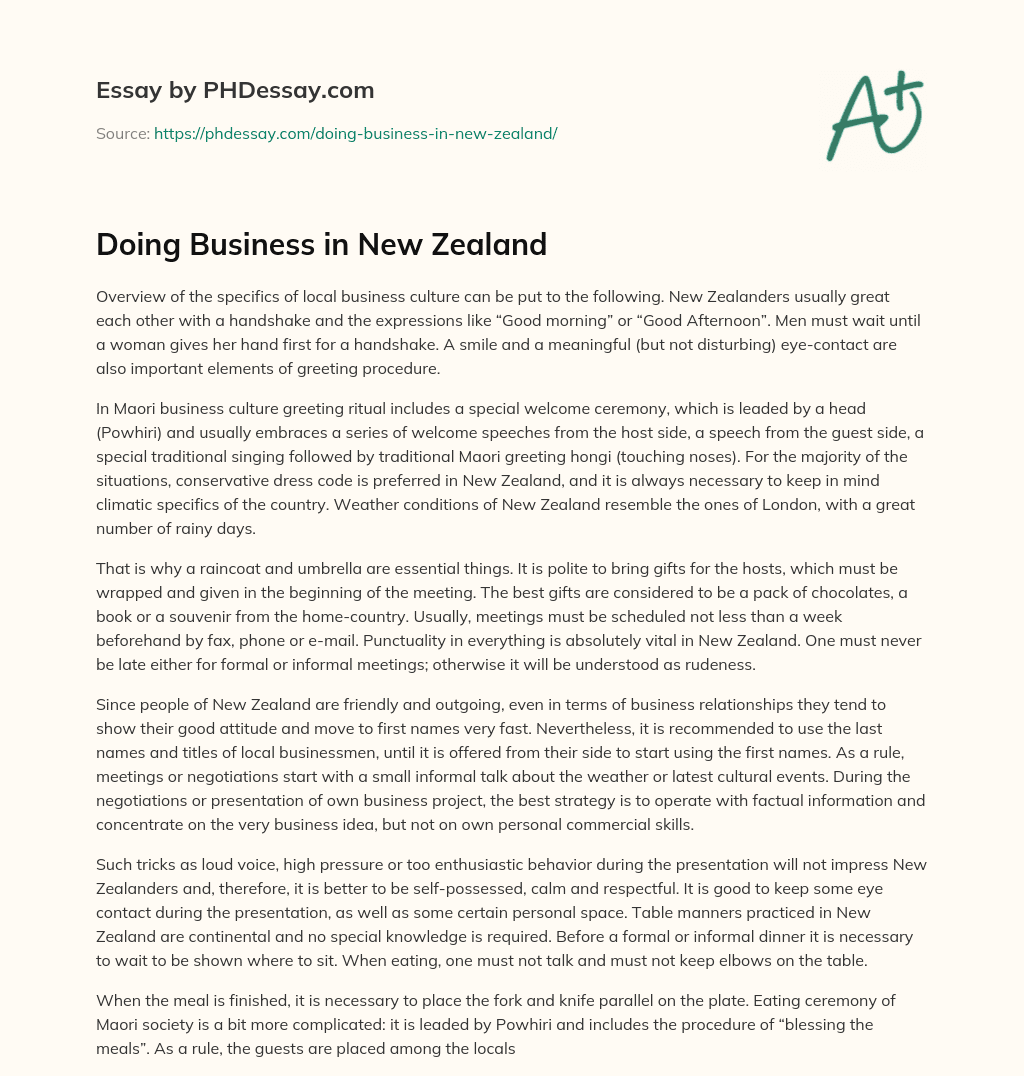 Doing Business in New Zealand essay