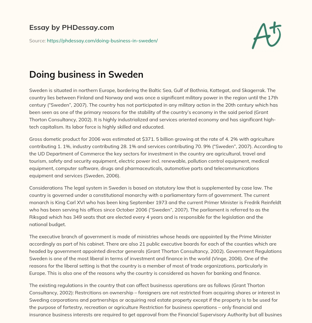 Doing business in Sweden essay