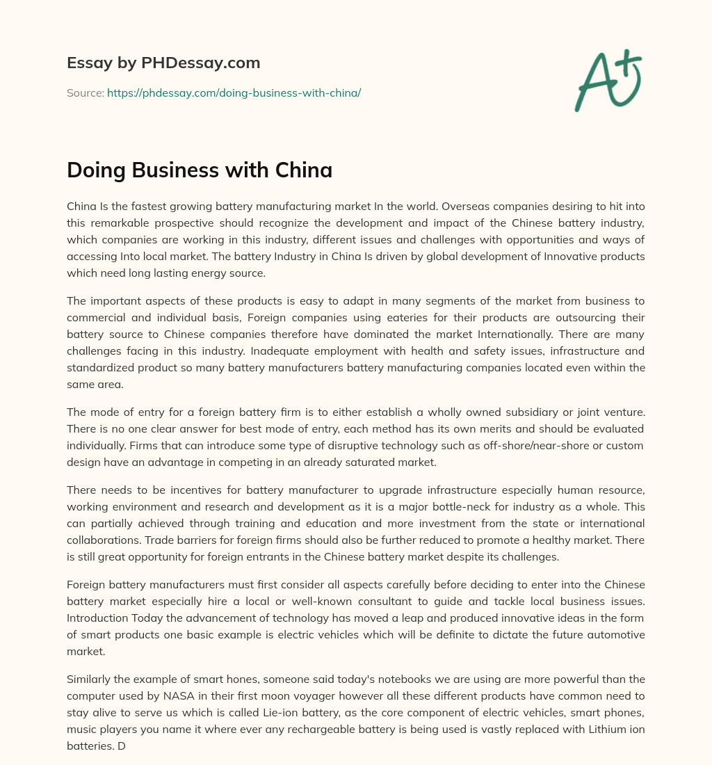 Doing Business with China essay