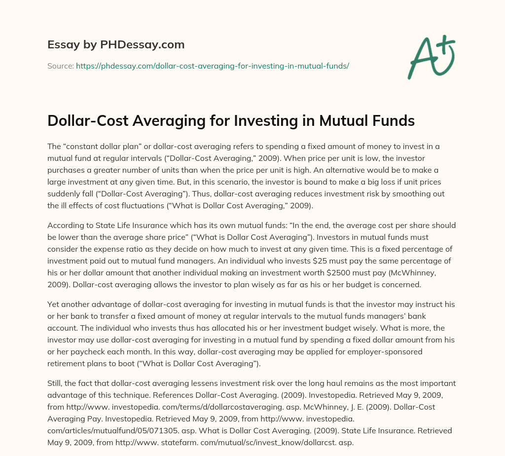 Dollar-Cost Averaging for Investing in Mutual Funds essay