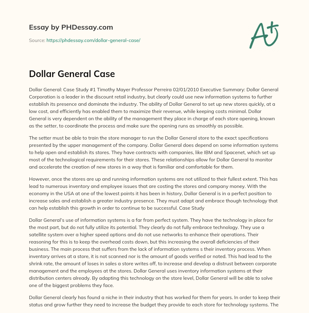 Dollar General Case essay