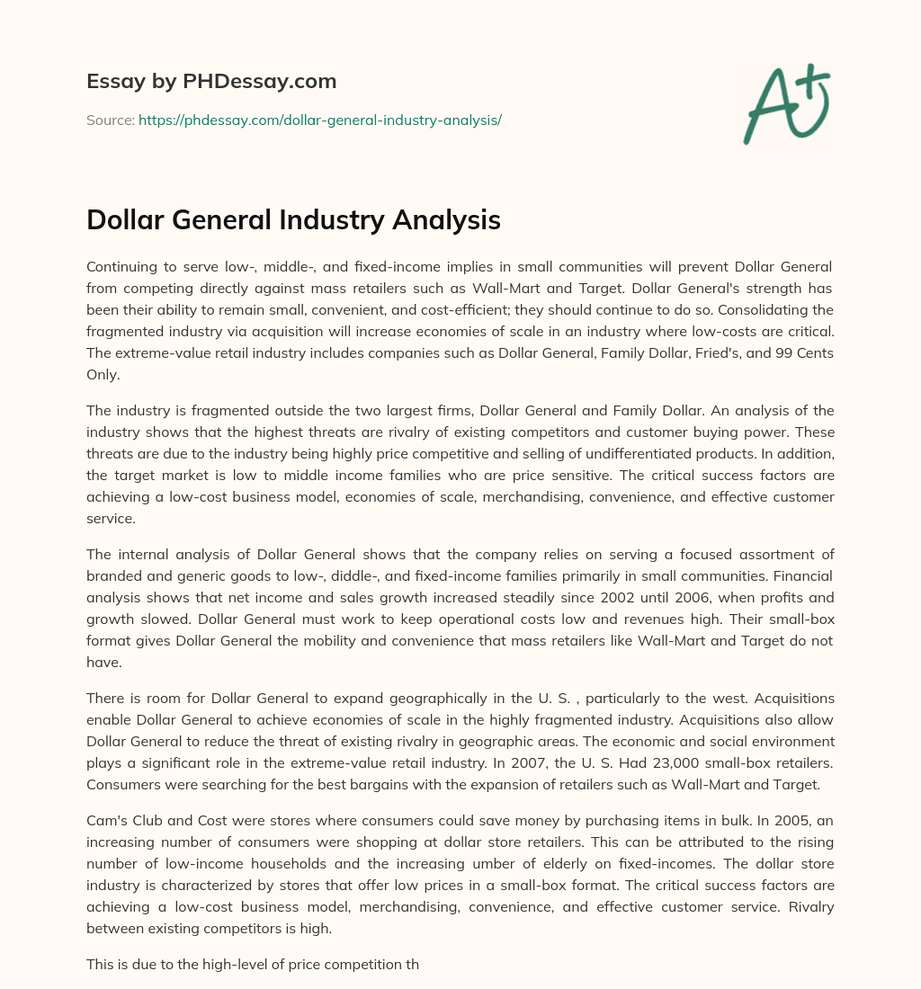 Dollar General Industry Analysis essay