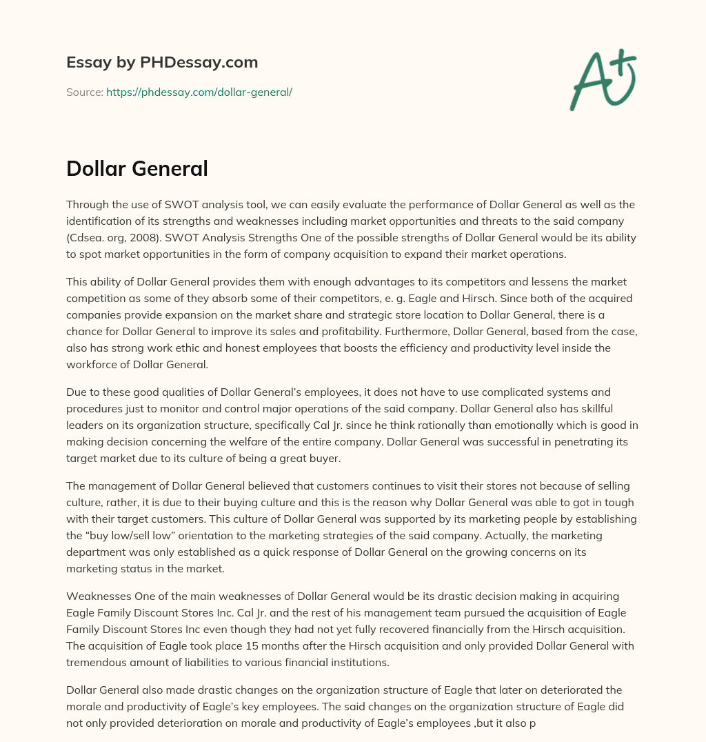 Dollar General essay
