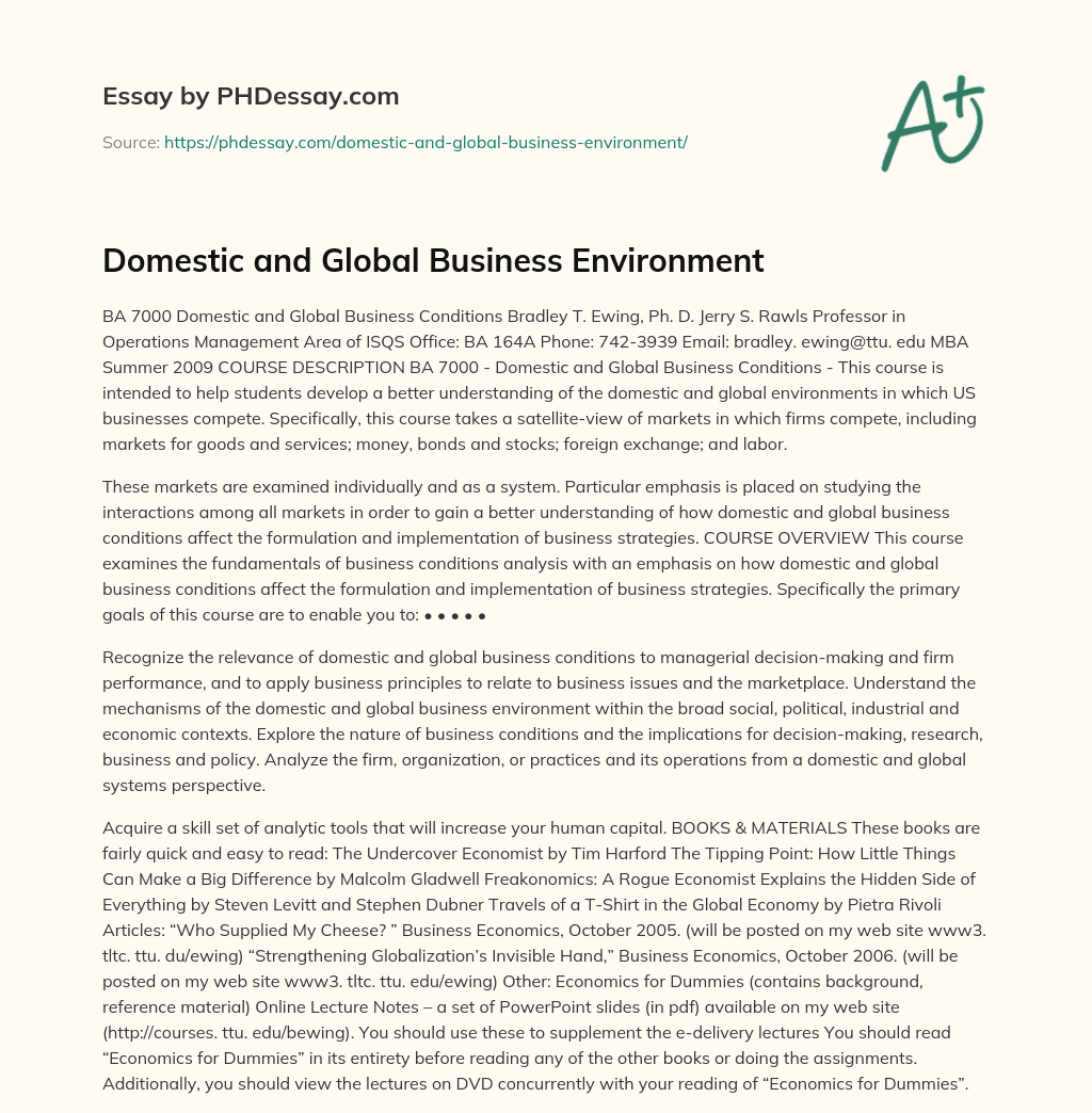Domestic and Global Business Environment essay