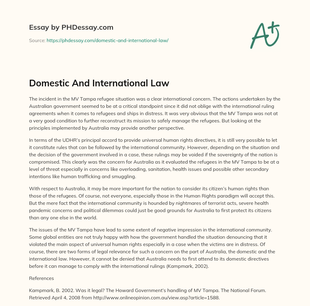 Domestic And International Law essay