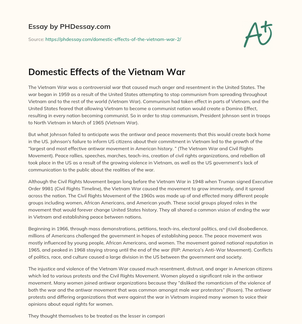 Domestic Effects of the Vietnam War essay