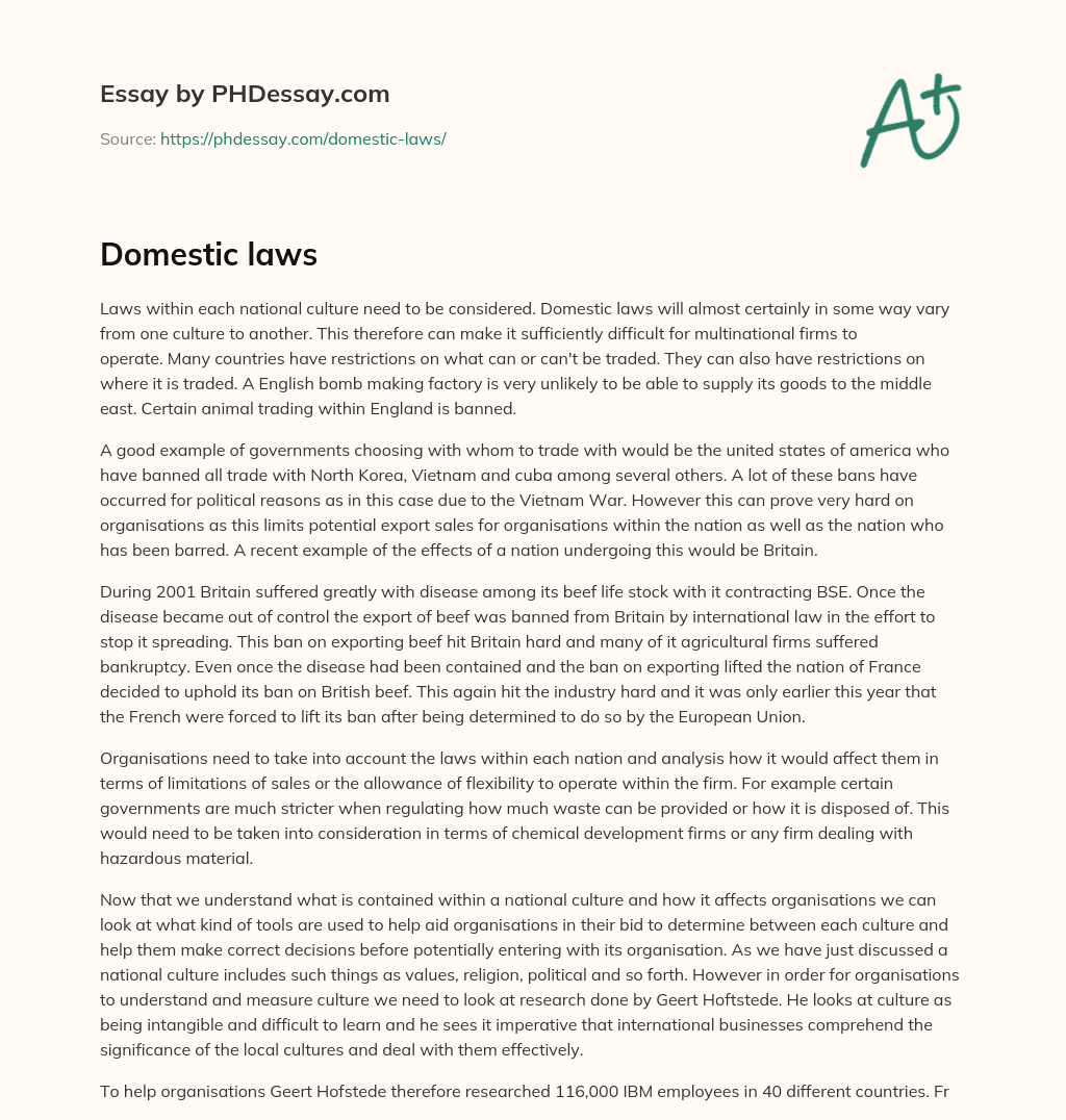 Domestic laws essay