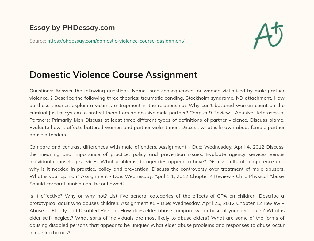 Domestic Violence Course Assignment essay
