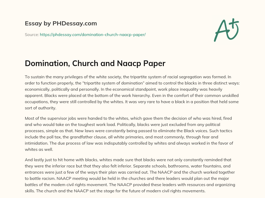 Domination, Church and Naacp Paper essay