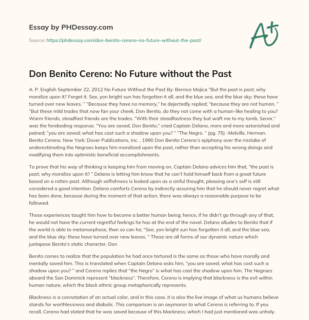 Don Benito Cereno: No Future without the Past essay