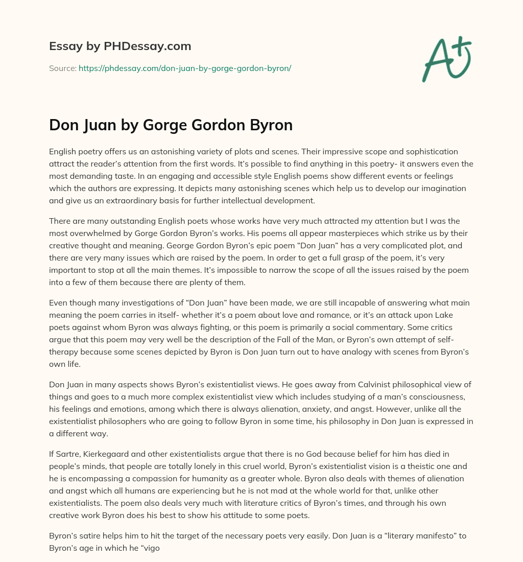 Don Juan by Gorge Gordon Byron essay