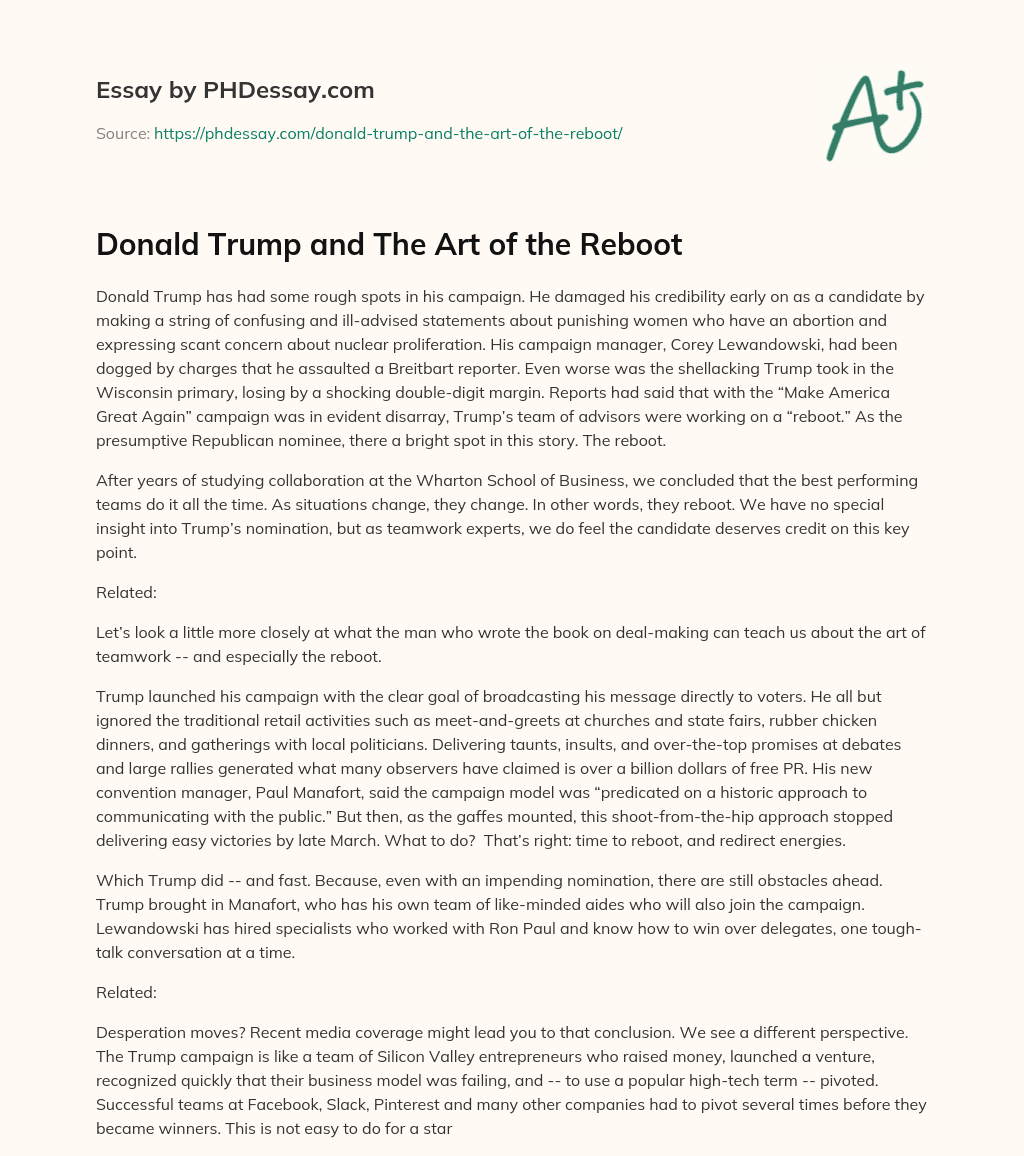 Donald Trump and The Art of the Reboot essay