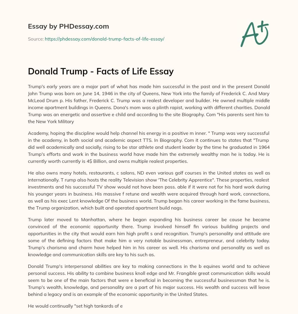 Donald Trump – Facts of Life Essay essay