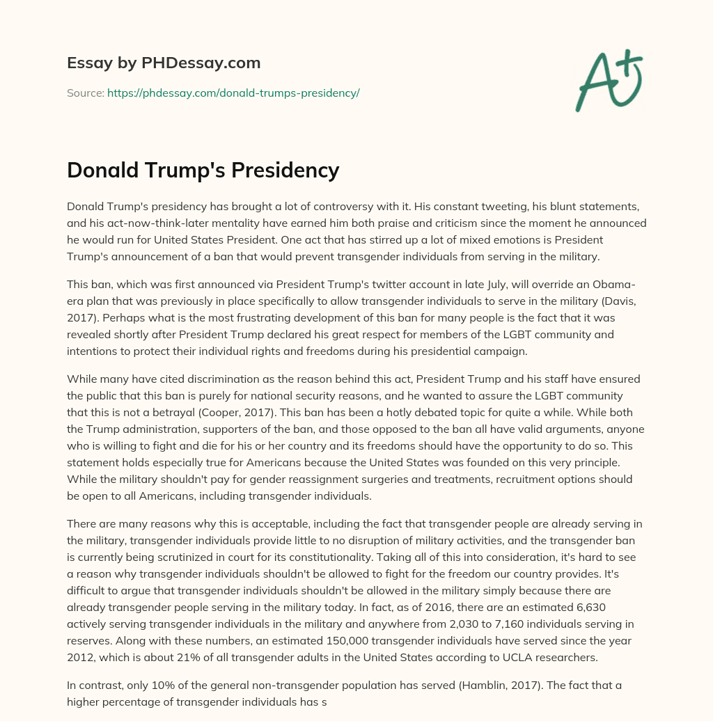 Donald Trump’s Presidency essay