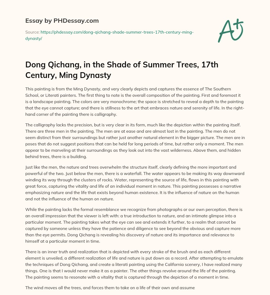 Dong Qichang, in the Shade of Summer Trees, 17th Century, Ming Dynasty essay