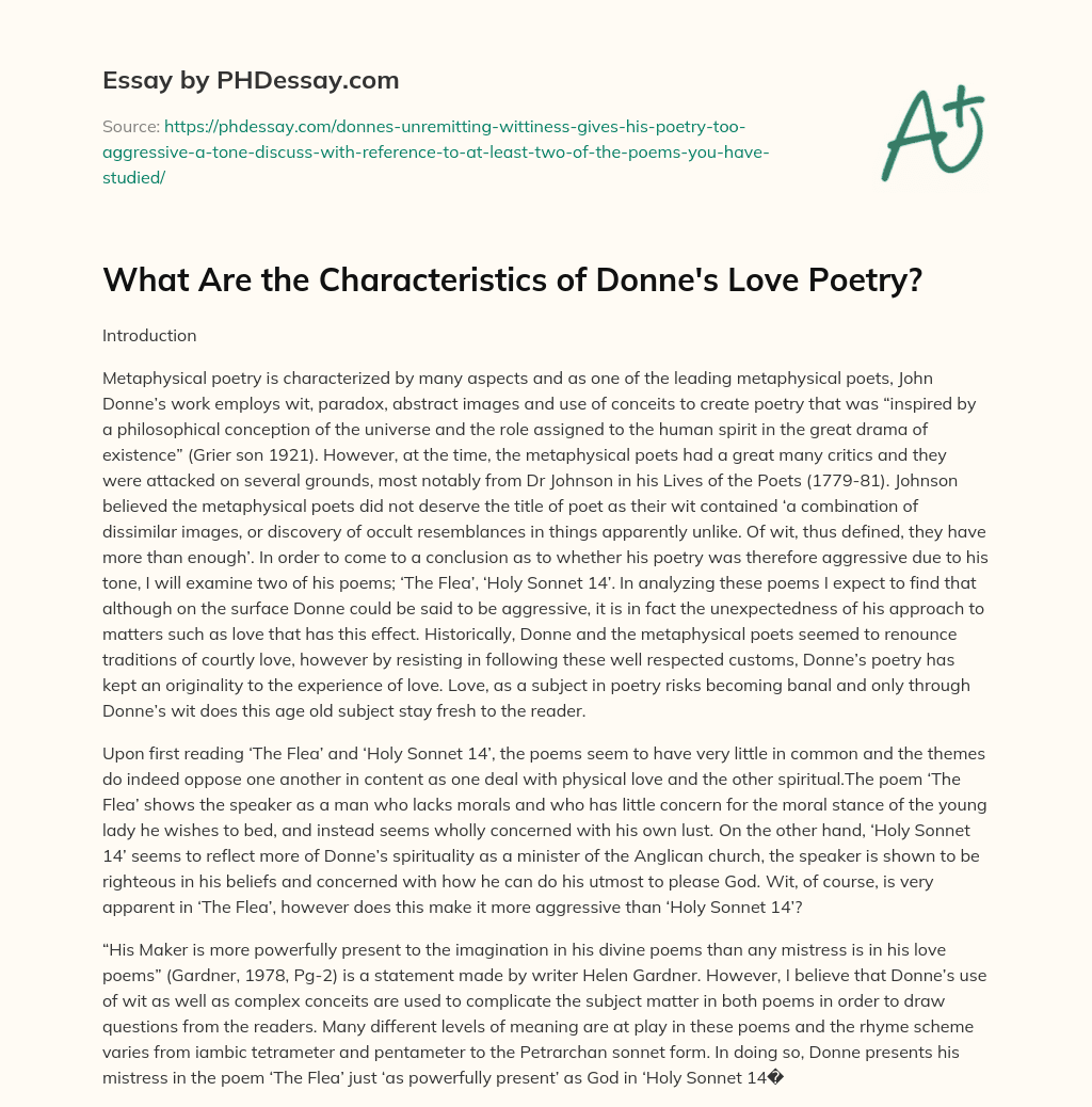 What Are the Characteristics of Donne’s Love Poetry? essay