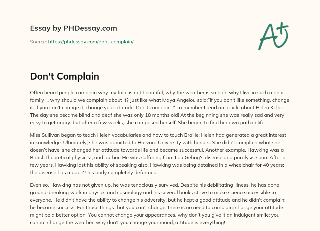 Don’t Complain essay