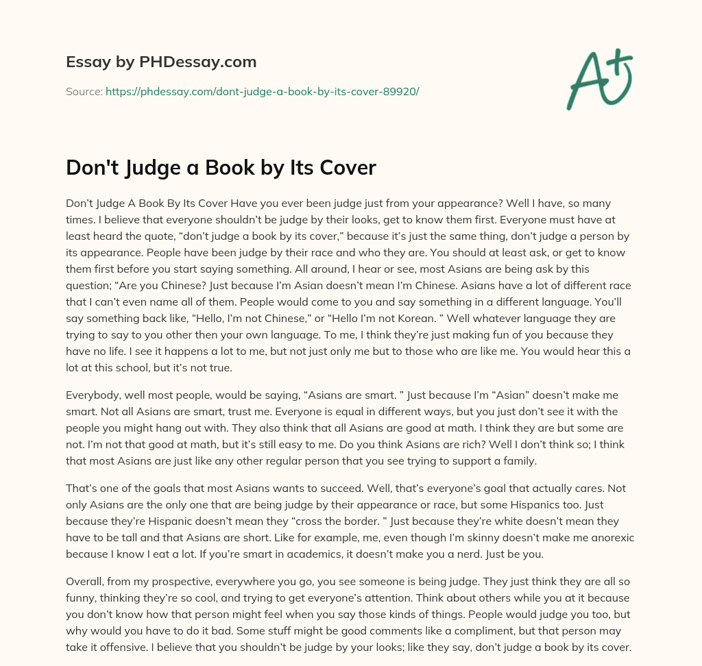essay about don't judge a book by its cover