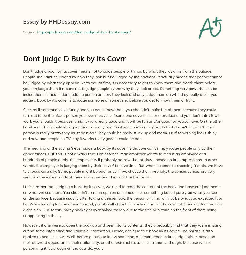 Dont Judge D Buk by Its Covrr essay