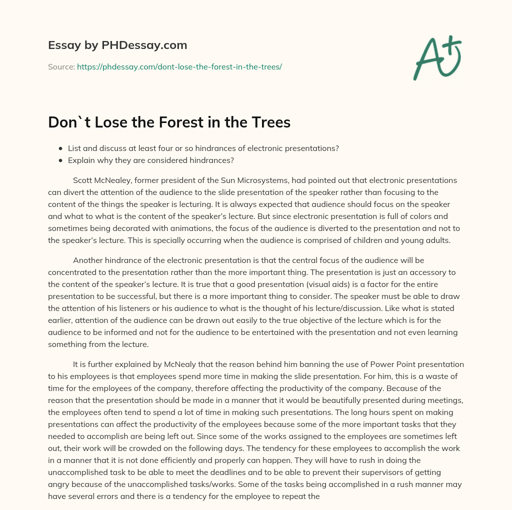 Don`t Lose the Forest in the Trees essay