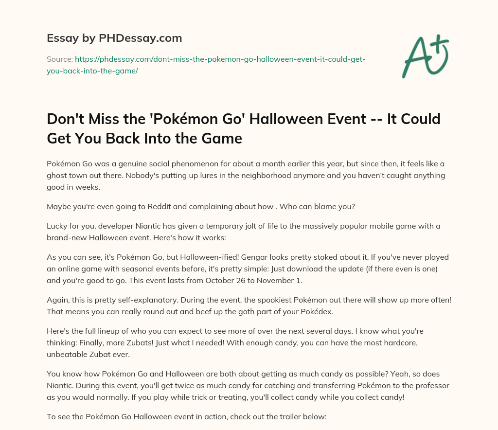 Don’t Miss the ‘Pokémon Go’ Halloween Event — It Could Get You Back Into the Game essay