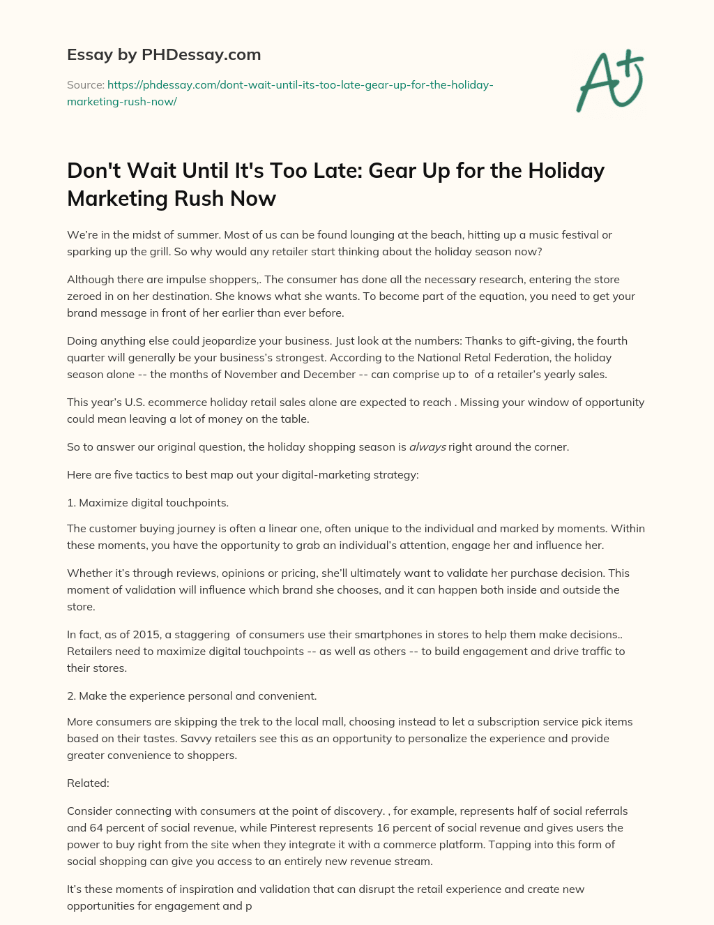 Don’t Wait Until It’s Too Late: Gear Up for the Holiday Marketing Rush Now essay