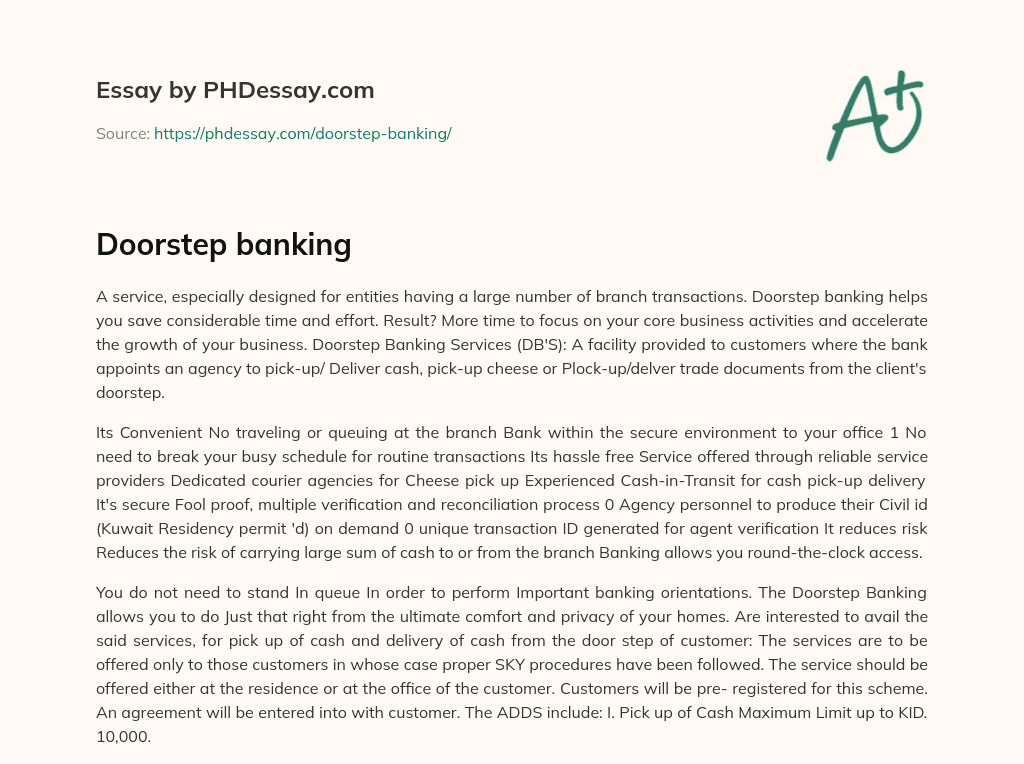 Doorstep banking essay