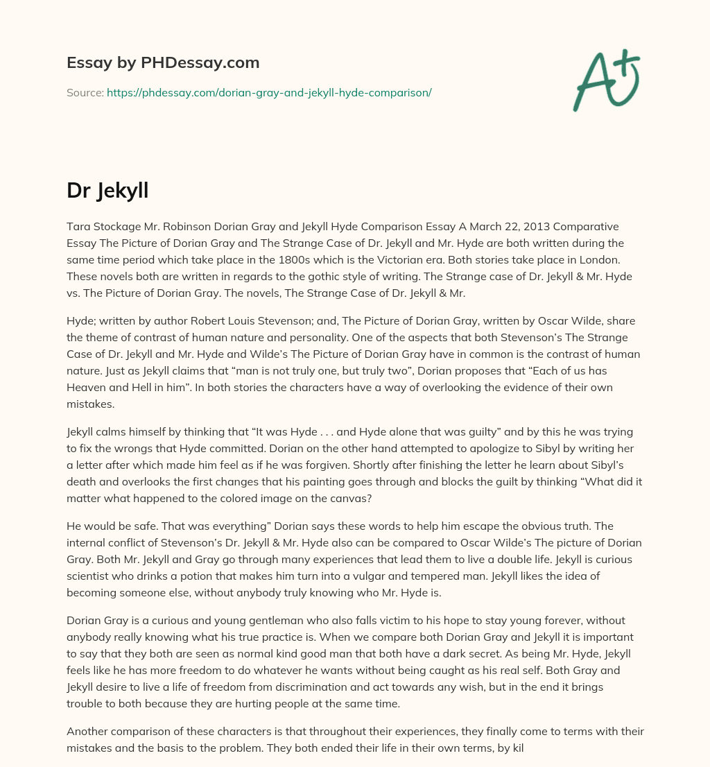 Comparing the Themes of Jekyll and Hyde and Dorian Gray essay