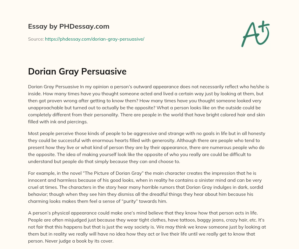 Dorian Gray Persuasive essay