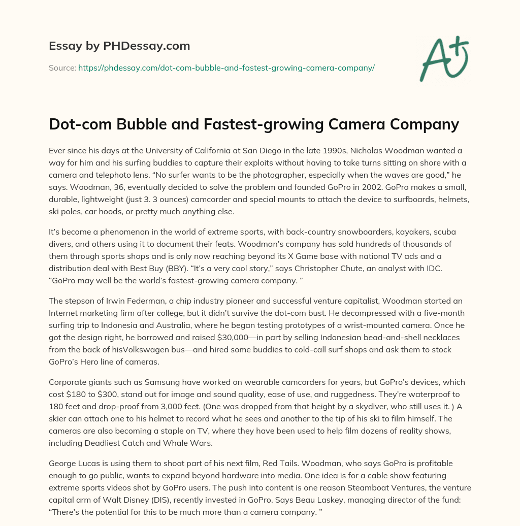 Dot-com Bubble and Fastest-growing Camera Company essay