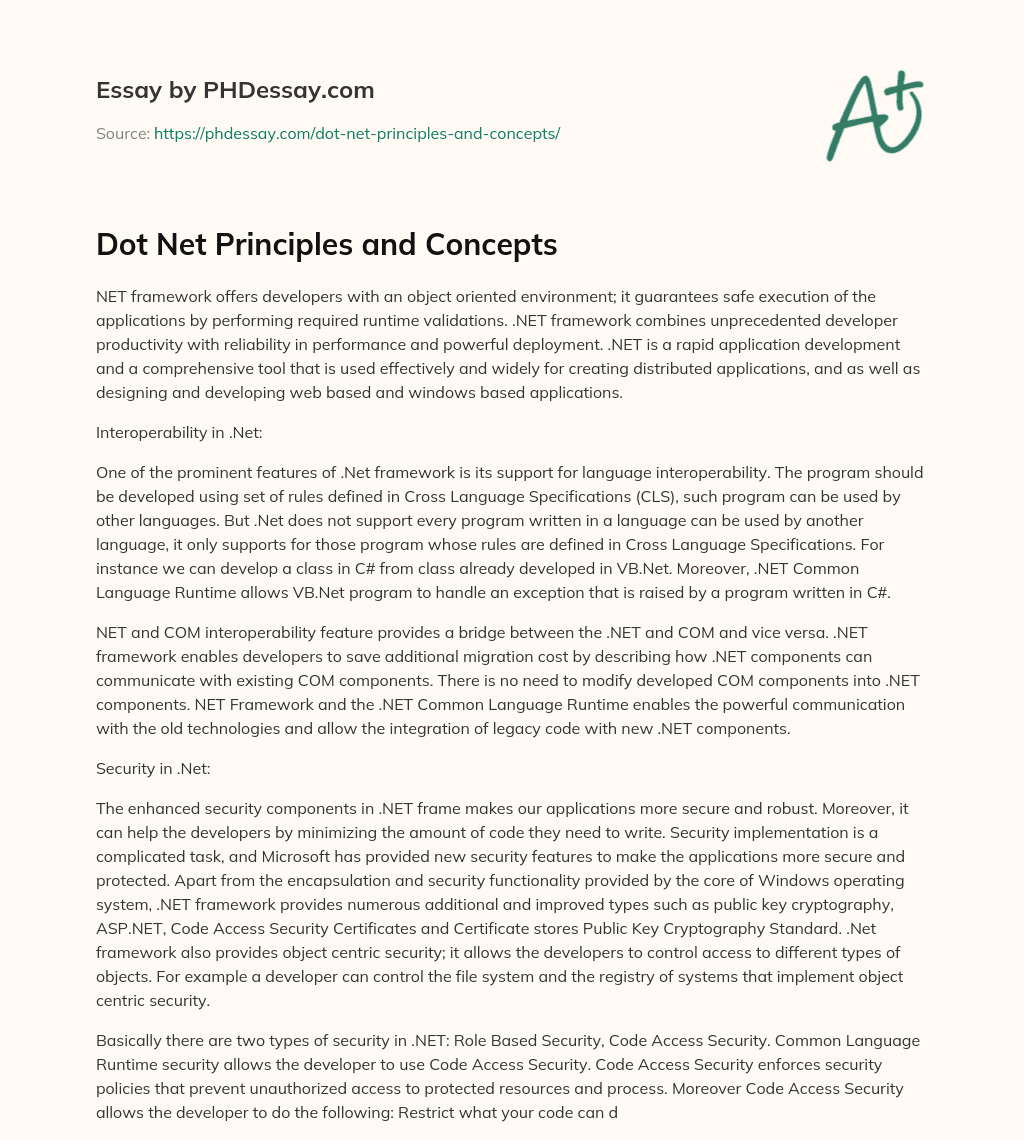 Dot Net Principles and Concepts essay