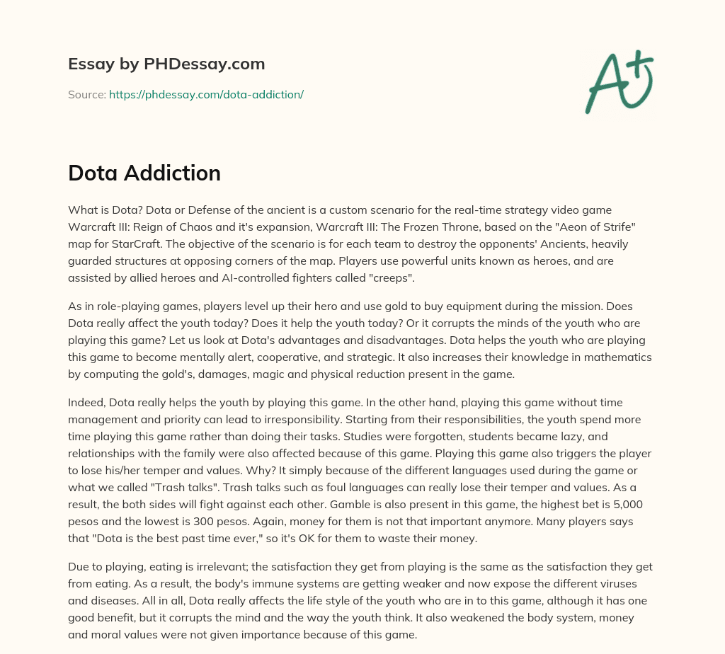 Dota Addiction essay