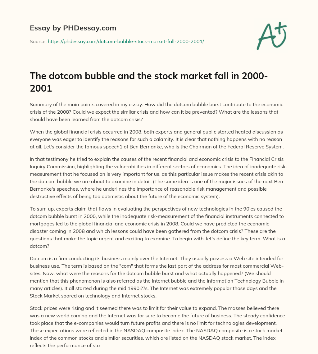 The dotcom bubble and the stock market fall in 2000-2001 essay