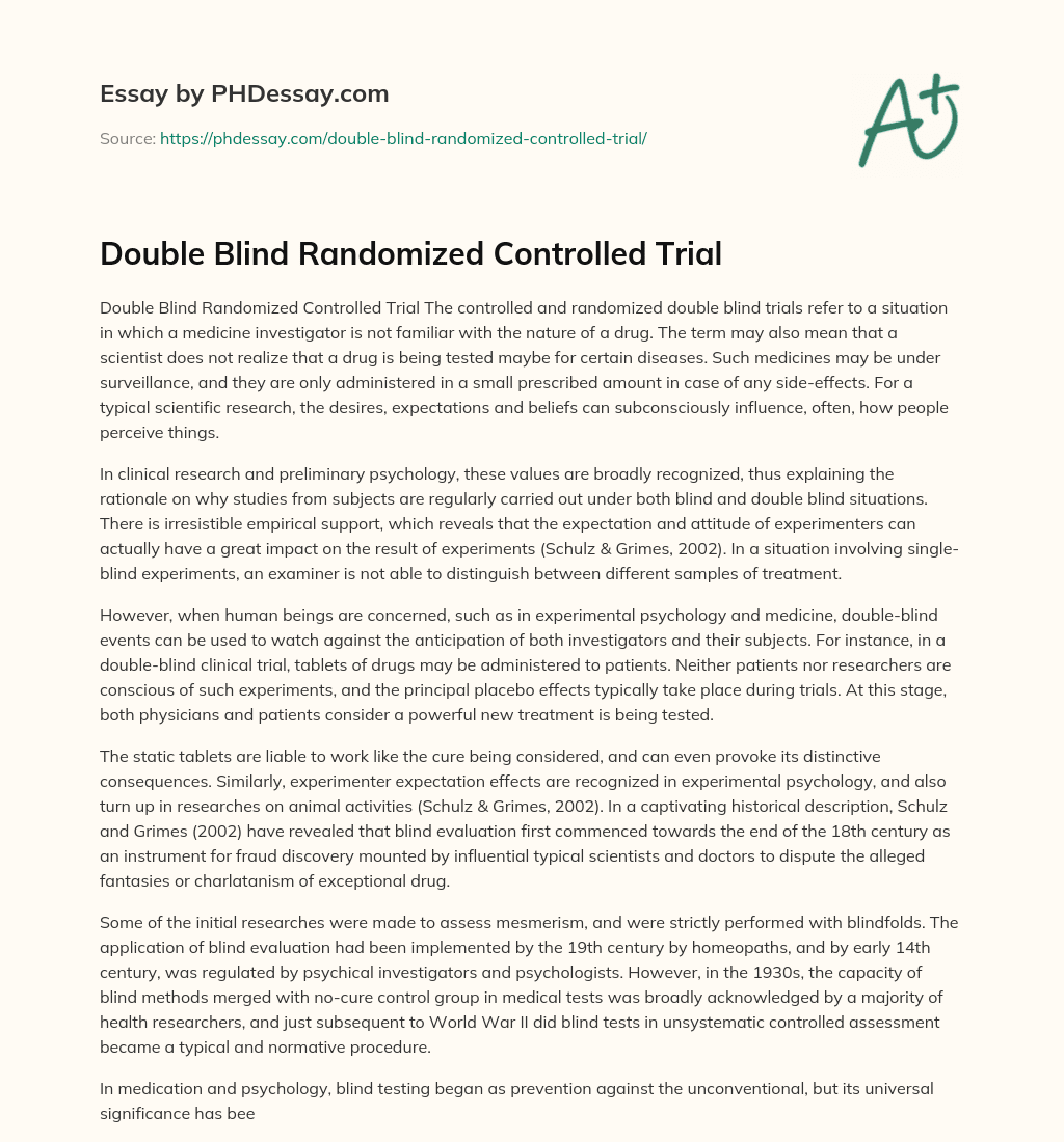 Double Blind Randomized Controlled Trial essay