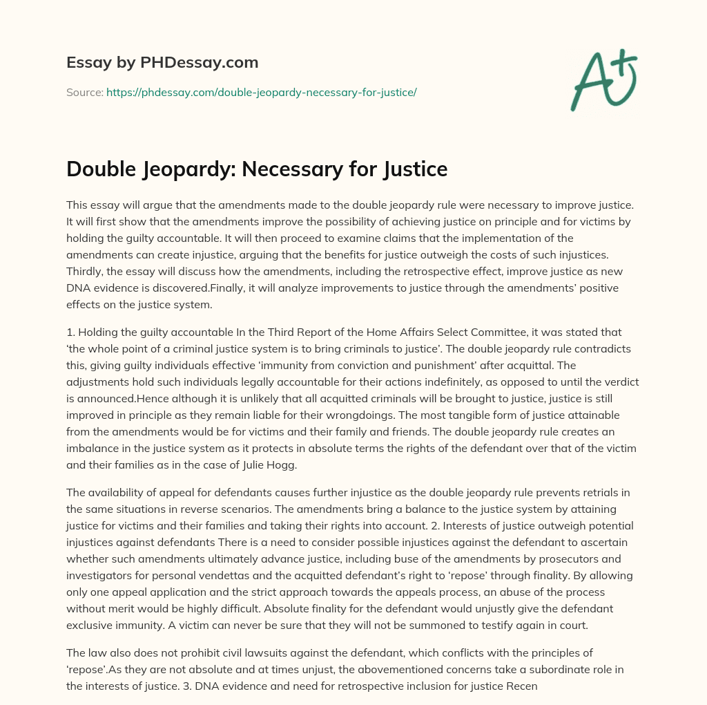 Double Jeopardy: Necessary for Justice essay